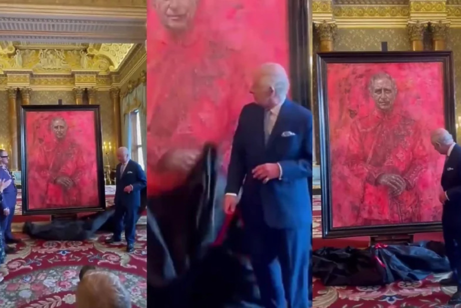 (Видео) Комични реакции на првиот официјален портрет на Чарлс како крал: „Се исплаши од себе“