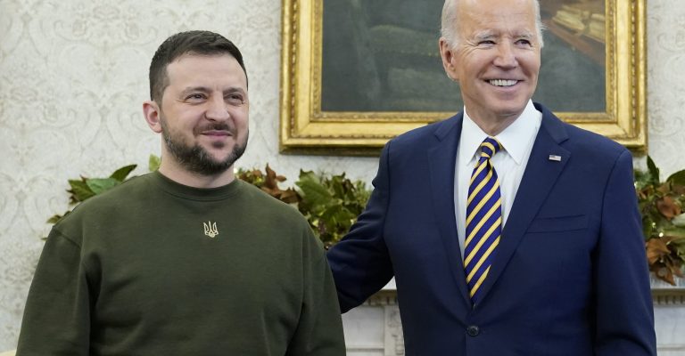 President Joe Biden meets with Ukrainian President Volodymyr Zelenskyy in the Oval Office of the White House, Wednesday, Dec. 21, 2022, in Washington. (AP Photo/Patrick Semansky)